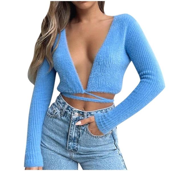 women's sweaters elegant blouse fashion solid v-neck lace up slim long sleeve knitted short sweater casual knitwear, White;black
women's sweaters elegant blouse fashion solid v-neck lace up slim long sleeve knitted short sweater casual knitwear, White;black