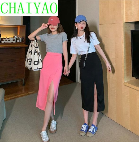 women's t-shirt design sense split skirt summer 2021 slim temperament medium length high waist buttocks, White
women's t-shirt design sense split skirt summer 2021 slim temperament medium length high waist buttocks, White