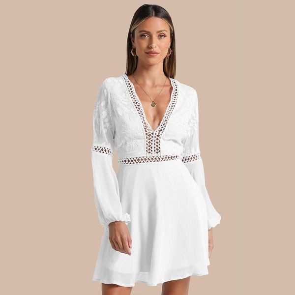 casual dresses v-neck long-sleeved dress lace stitching halter mid-length skirt solid color a-line mid-waist hollow, Black;gray
casual dresses v-neck long-sleeved dress lace stitching halter mid-length skirt solid color a-line mid-waist hollow, Black;gray