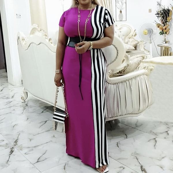 color block striped summer dress african women casual long robe o-neck purple robe office ladies ol clothes maxi dress, White
color block striped summer dress african women casual long robe o-neck purple robe office ladies ol clothes maxi dress, White