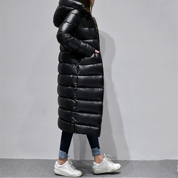 winter women black hooded long down coat casual female thickness warm loose zipper parka windproof snow outwear 210430
winter women black hooded long down coat casual female thickness warm loose zipper parka windproof snow outwear 210430