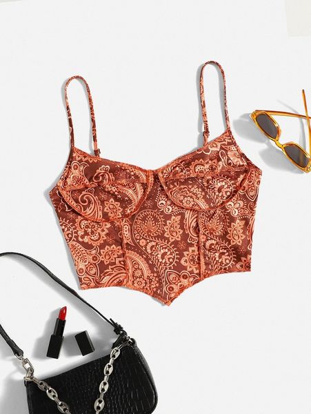 paisley print asymmetrical hem cami m3p1#, White
paisley print asymmetrical hem cami m3p1#, White