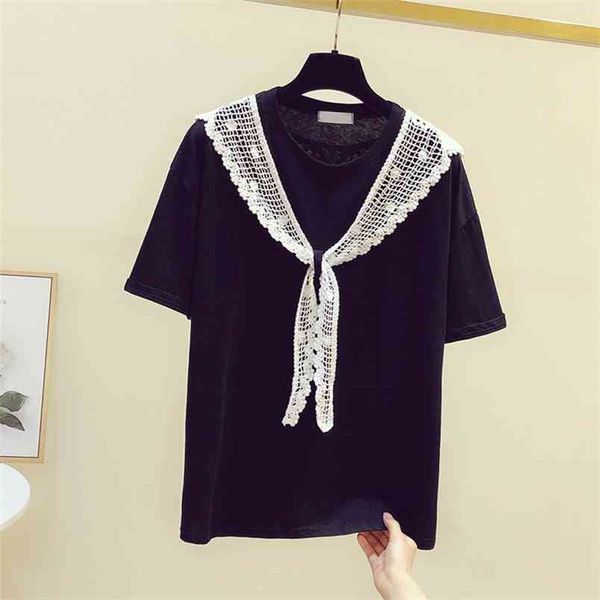 women's lace bow cotton t-shirt summer o neck short sleeves tee female students laides pullover casual tees a3336 210428, White
women's lace bow cotton t-shirt summer o neck short sleeves tee female students laides pullover casual tees a3336 210428, White