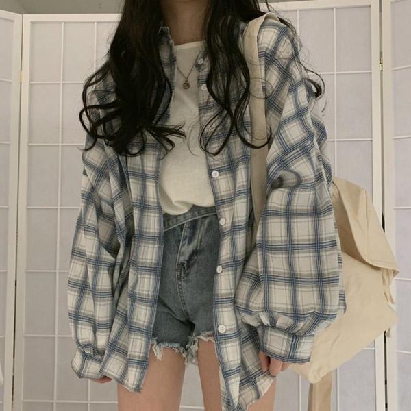 plaid shirt women clothes casual plus size korean style long sleeve shirts women's blouse loose females aesthetic apparel 2021 blouses, White
plaid shirt women clothes casual plus size korean style long sleeve shirts women's blouse loose females aesthetic apparel 2021 blouses, White