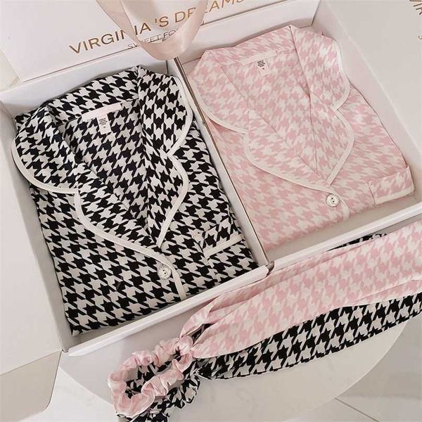 qweek silk houndstooth women's pajamas satin sleepwear autumn pijama elegant pyjamas luxury loungewear long sleeve female set 211112, Black;red
qweek silk houndstooth women's pajamas satin sleepwear autumn pijama elegant pyjamas luxury loungewear long sleeve female set 211112, Black;red