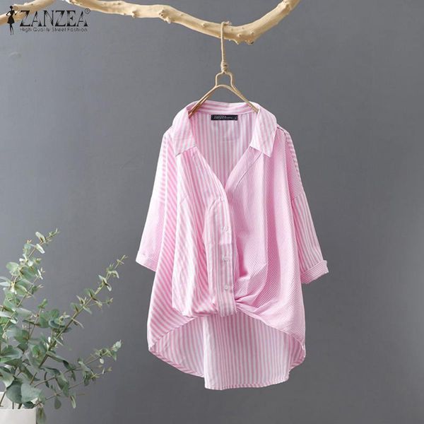 women striped asymmetrical blouse 2021 summer lapel patchwork shirt zanzea female 5xl casual 3/4 sleeve blusas plus size women's blous, White
women striped asymmetrical blouse 2021 summer lapel patchwork shirt zanzea female 5xl casual 3/4 sleeve blusas plus size women's blous, White