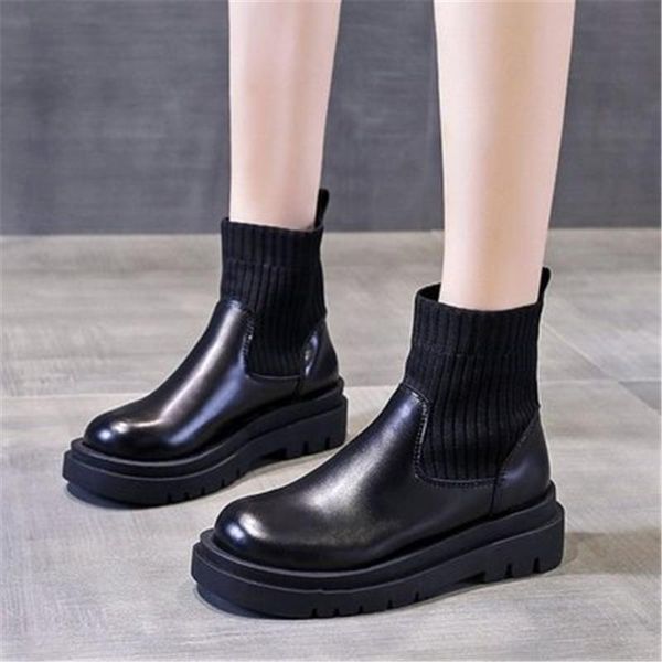 women chunky ankle boots fashion platform female round toe slip-on antiskid resistance wear knitted elastic shoes botas, Black
women chunky ankle boots fashion platform female round toe slip-on antiskid resistance wear knitted elastic shoes botas, Black