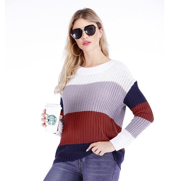 women's sweaters 2021 loose big rainbow striped t sweater pullover europe and america, White;black
women's sweaters 2021 loose big rainbow striped t sweater pullover europe and america, White;black