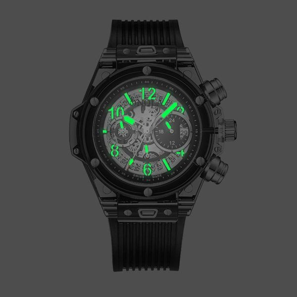wristwatches mechanical style sports watches clear shell chronograph dial quartz watch with silicone strap & auto date for men women, Slivery;brown
wristwatches mechanical style sports watches clear shell chronograph dial quartz watch with silicone strap & auto date for men women, Slivery;brown