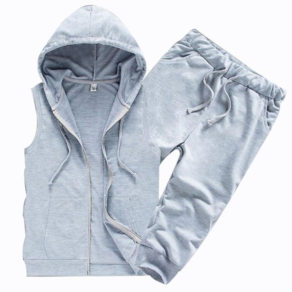 men's tracksuits rlyaeiz 2021 summer tracksuit men sets casual cotton mens pure color zipper sleeveless hoodies + calf-length pants spo, Gray
men's tracksuits rlyaeiz 2021 summer tracksuit men sets casual cotton mens pure color zipper sleeveless hoodies + calf-length pants spo, Gray