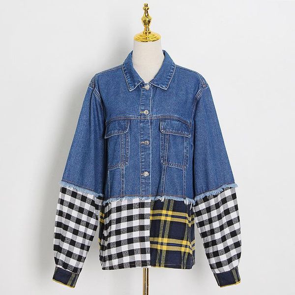 women's jackets fashion temperament retro lapel denim jacket korean version 2021 autumn stitching plaid all-match long-sleeved, Black;brown
women's jackets fashion temperament retro lapel denim jacket korean version 2021 autumn stitching plaid all-match long-sleeved, Black;brown