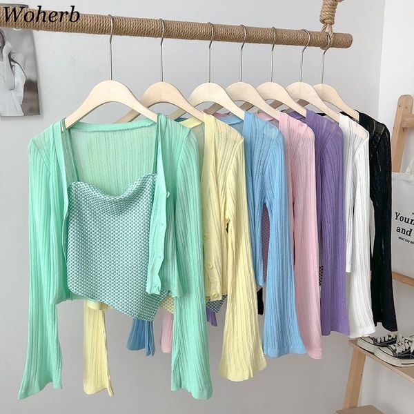 women's knits & tees woherb summer autumn thin knitted cardigan women tank korean chic two pieces set fashion streetwear 2021 casua, White
women's knits & tees woherb summer autumn thin knitted cardigan women tank korean chic two pieces set fashion streetwear 2021 casua, White