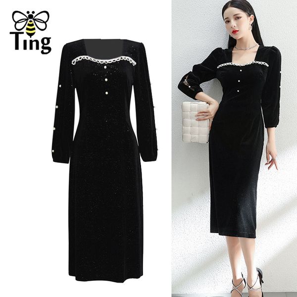 vintage elegant beading glitter velvet black dress retro lady spring autumn casual street chic knee length vestidos 210513, Black;gray
vintage elegant beading glitter velvet black dress retro lady spring autumn casual street chic knee length vestidos 210513, Black;gray