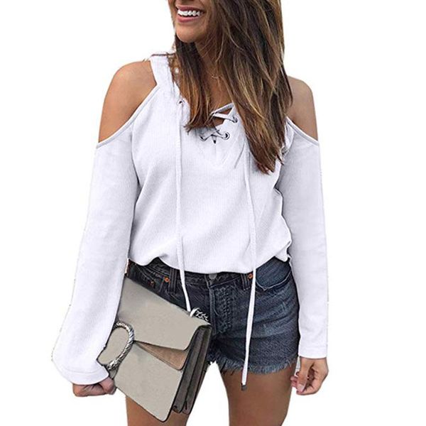 feitong autumn blouse women long sleeve off-shoulder v-neck rope candy color ladies shirt female clothing, White
feitong autumn blouse women long sleeve off-shoulder v-neck rope candy color ladies shirt female clothing, White