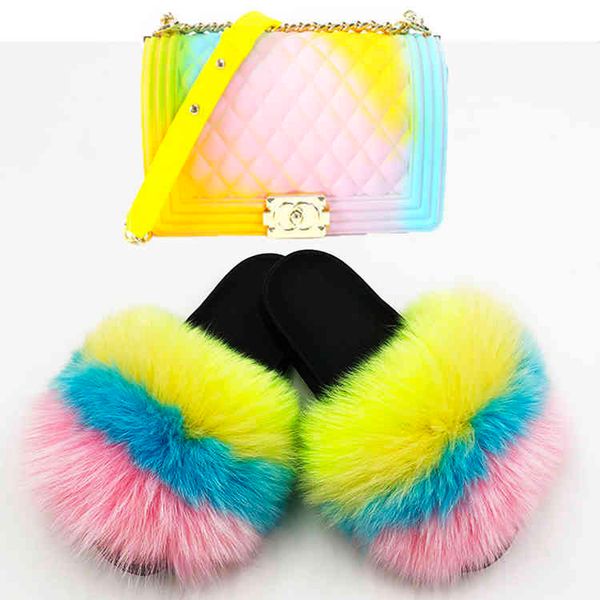 2021 summer women slides real brand fur slippers jelly handbag bag set, Black
2021 summer women slides real brand fur slippers jelly handbag bag set, Black