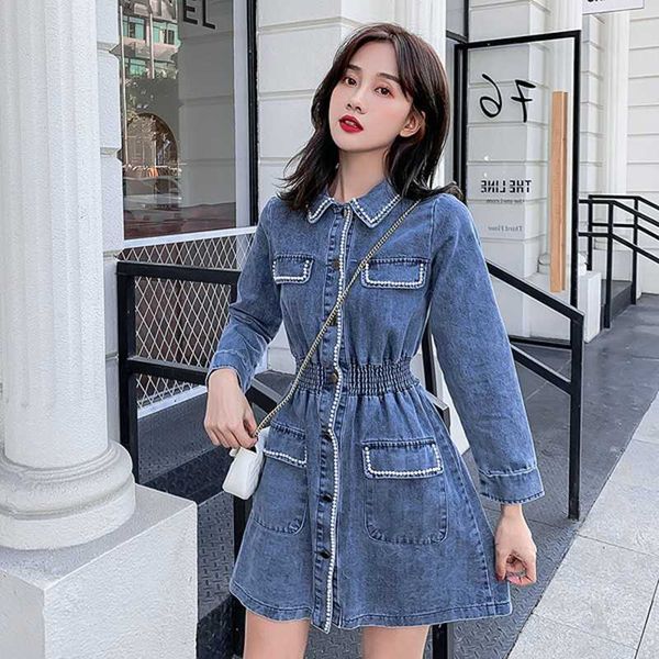 autumn winter fashion pearl side beading long-sleeved jeans dres slim single-breasted denim 210531, Black;gray
autumn winter fashion pearl side beading long-sleeved jeans dres slim single-breasted denim 210531, Black;gray