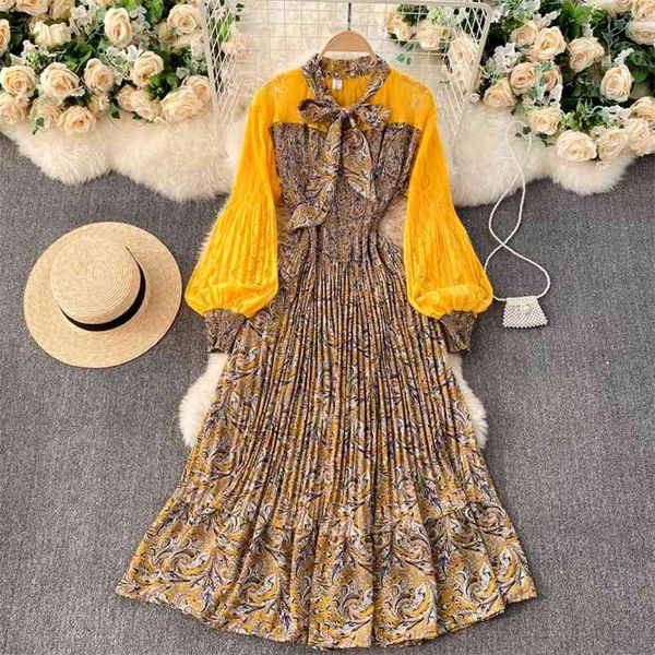 early spring vestidos female bow tie round neck puff sleeve floral mesh stitching fashionable a-line midi dress c486 210507, Black;gray
early spring vestidos female bow tie round neck puff sleeve floral mesh stitching fashionable a-line midi dress c486 210507, Black;gray