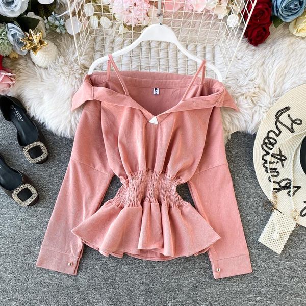 women blouse ruffled suspenders lady shirts femme 0sh123 women's blouses, White
women blouse ruffled suspenders lady shirts femme 0sh123 women's blouses, White