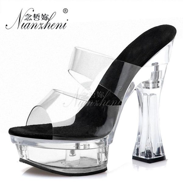 style concise clear crystal spool heels thick platform womens slippers 14cm super high heeled shoes big size stripper fetish, Black
style concise clear crystal spool heels thick platform womens slippers 14cm super high heeled shoes big size stripper fetish, Black