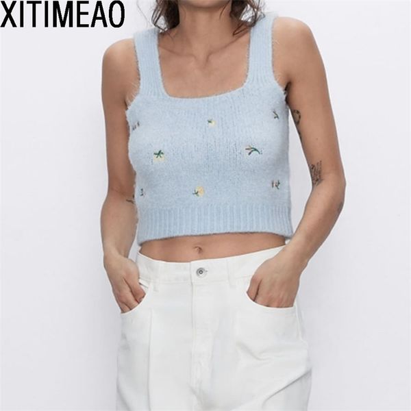 za women fashion floral embroidered cropped knitted blouses vintage sleeveless straps female shirts blusas chic 210604, White
za women fashion floral embroidered cropped knitted blouses vintage sleeveless straps female shirts blusas chic 210604, White