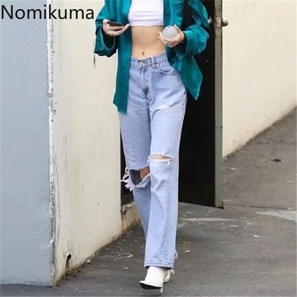 nomikuma arrival high waist denim pants solid color casual jeans hole straight loose trousers women pantalones 3a266 210514, Blue
nomikuma arrival high waist denim pants solid color casual jeans hole straight loose trousers women pantalones 3a266 210514, Blue