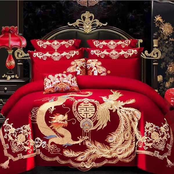 bedding sets 4/6pcs luxury loong phoenix embroidery red duvet cover bed sheet cotton chinese style wedding set home textile
bedding sets 4/6pcs luxury loong phoenix embroidery red duvet cover bed sheet cotton chinese style wedding set home textile