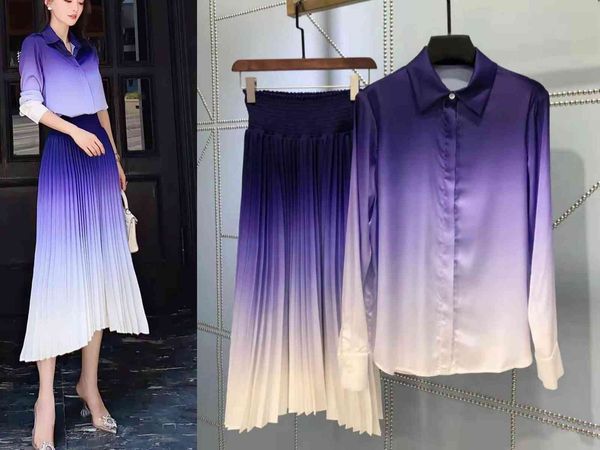two piece dress european and american spring high-quality gradient color printed shirt + elastic waist big pleated skirt suit l8a6, White
two piece dress european and american spring high-quality gradient color printed shirt + elastic waist big pleated skirt suit l8a6, White