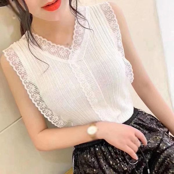 women's tanks & camis summer women sleeveless lace knitted splice fashion v neck hollow out pullover sweet vest, White
women's tanks & camis summer women sleeveless lace knitted splice fashion v neck hollow out pullover sweet vest, White
