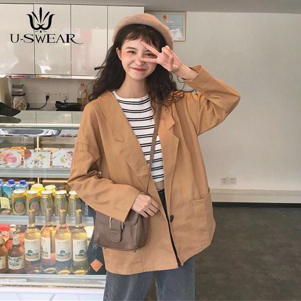 women's jackets u-swear spring women blazers small suit jacket black color long sleeve slim button basic, Black;brown
women's jackets u-swear spring women blazers small suit jacket black color long sleeve slim button basic, Black;brown