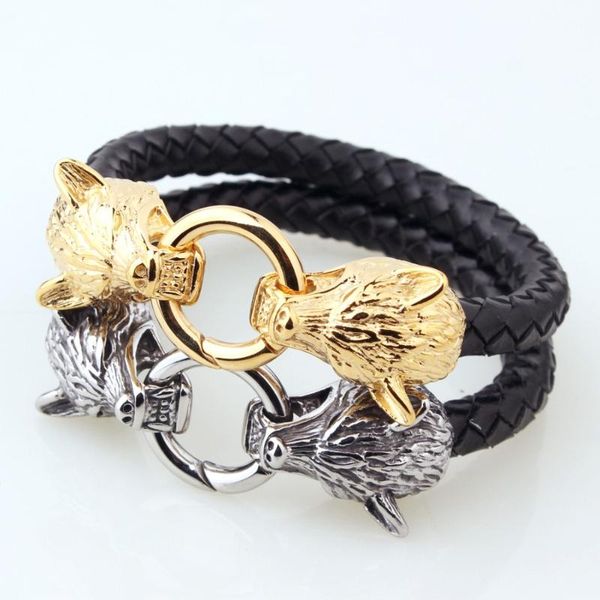 link, chain 9.5mm silver/gold wolf head black leather weaving bracelet stainless steel jewelry men's women's bangle wristband
link, chain 9.5mm silver/gold wolf head black leather weaving bracelet stainless steel jewelry men's women's bangle wristband