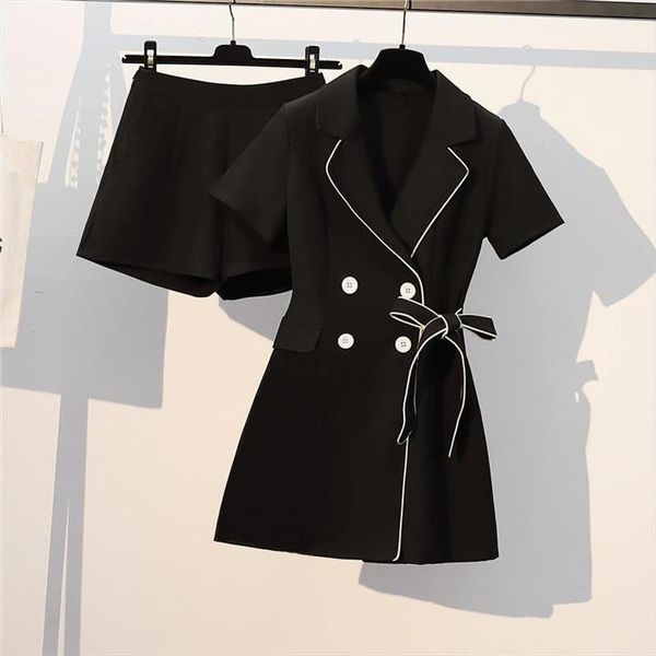 two piece suit womens pants plus size summer slim young style black notched collar shirts tight waist shorts female fashion, White
two piece suit womens pants plus size summer slim young style black notched collar shirts tight waist shorts female fashion, White