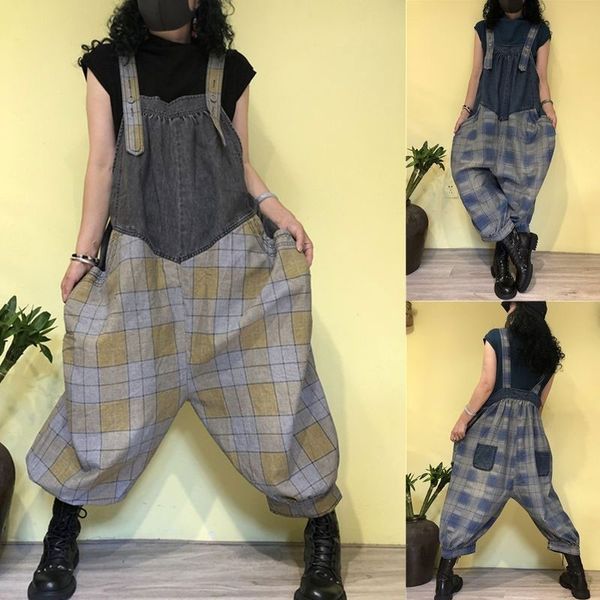 pants spring autumn arts style big size women jumpsuits plaid patchwork denim vintage braces jumpsuit femme loose pants m598 jzql, White
pants spring autumn arts style big size women jumpsuits plaid patchwork denim vintage braces jumpsuit femme loose pants m598 jzql, White