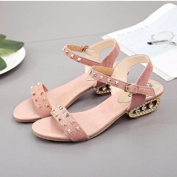 summer korean fashion rivet thick heel open toe low large size 34~43 women's shoes 1h27 sandals, Black
