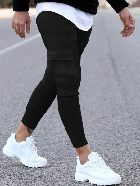 men flap pocket side drawstring waist sweatpants k4rk#, Black 
men flap pocket side drawstring waist sweatpants k4rk#, Black