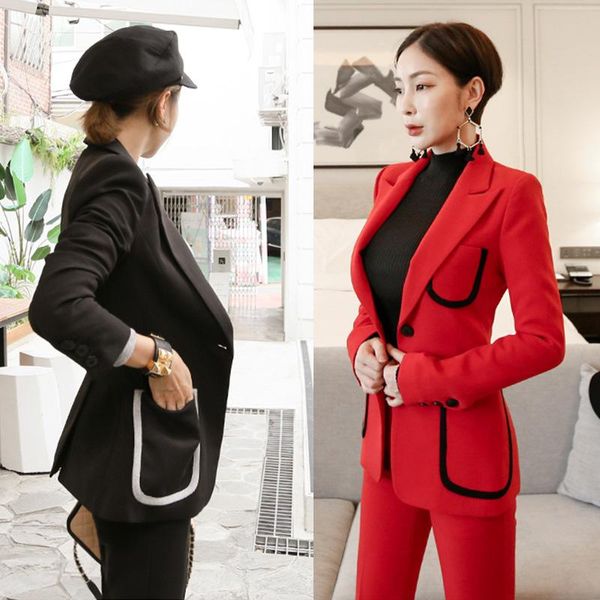 women suit double-breasted feet pants two-piece jacket autumn lapel professional casual trousers pant women's two piece, White
women suit double-breasted feet pants two-piece jacket autumn lapel professional casual trousers pant women's two piece, White