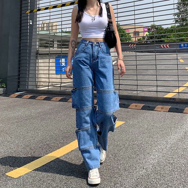 sweetown design features high waist dislocation hollowed out minority women's slim personalized pants trend, Blue
sweetown design features high waist dislocation hollowed out minority women's slim personalized pants trend, Blue