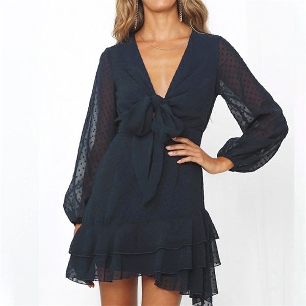 v neck polka dot dress navy women tie-up front dobby chiffon mini party autumn solid ladies clothes female vestidos 210427, Black;gray
v neck polka dot dress navy women tie-up front dobby chiffon mini party autumn solid ladies clothes female vestidos 210427, Black;gray