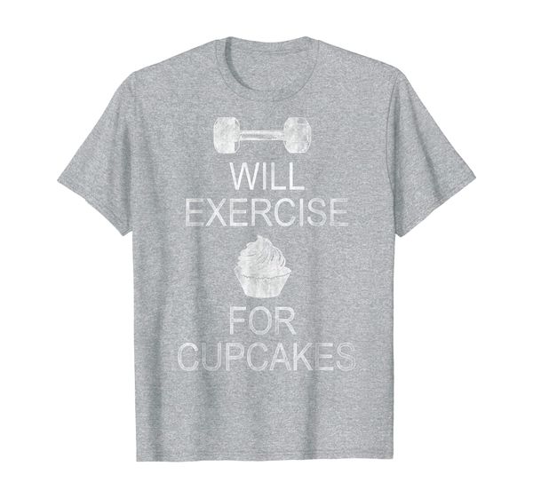 will exercise for cupcakes dumbbell graphic t-shirt, White;black