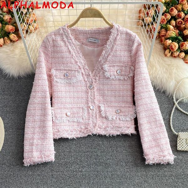 women's jackets alphalmoda 2021 autumn coarse tweed short coat women elegant cardigan long sleeve lined outfit, Black;brown
women's jackets alphalmoda 2021 autumn coarse tweed short coat women elegant cardigan long sleeve lined outfit, Black;brown
