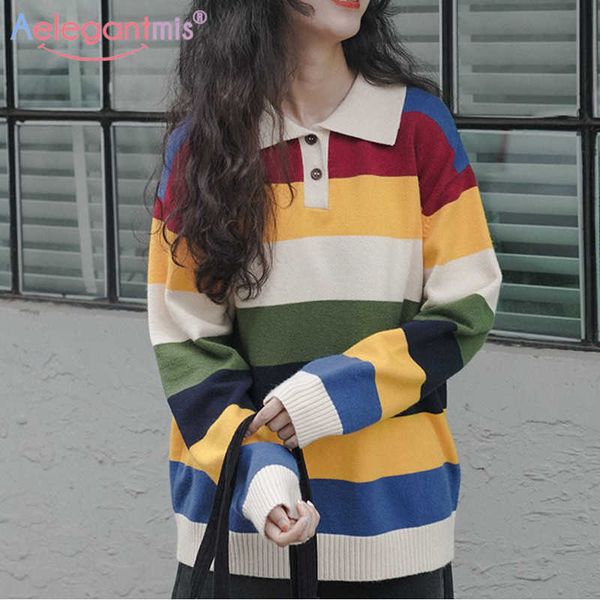 aelegantmis autumn winter rainbow striped women knitted sweater female loose pullover sweaters ladies casual knit jumpers 210607, White;black
aelegantmis autumn winter rainbow striped women knitted sweater female loose pullover sweaters ladies casual knit jumpers 210607, White;black