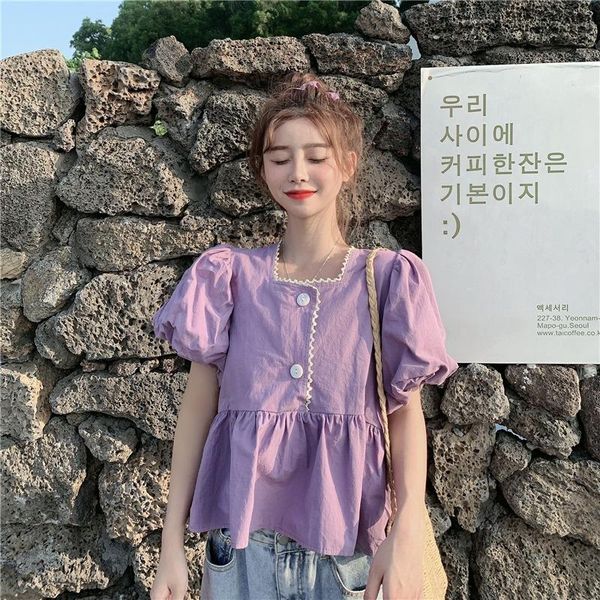 women's blouses & shirts summer style student short-sleeved puff sleeve shirt design sense niche women, White
women's blouses & shirts summer style student short-sleeved puff sleeve shirt design sense niche women, White