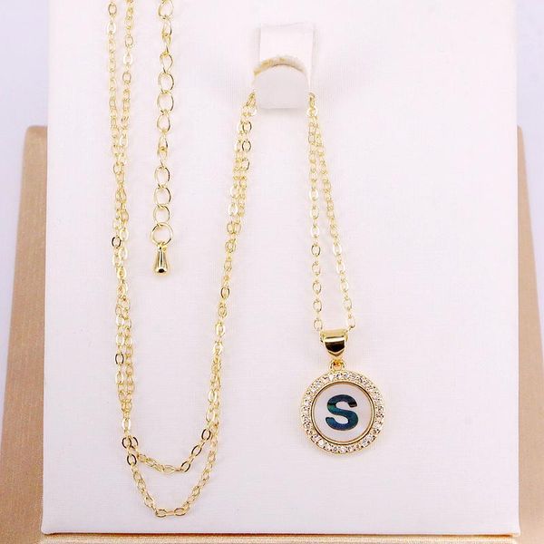 pendant necklaces 3pcs, micro pave cz rainbow shell letter charms, Silver 
pendant necklaces 3pcs, micro pave cz rainbow shell letter charms, Silver