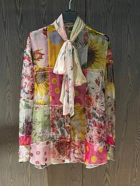 women's blouses & shirts 2021 100% silk colorful fashion dot flowers print pieces patchwork blouse women tie collar long sleeve, White
women's blouses & shirts 2021 100% silk colorful fashion dot flowers print pieces patchwork blouse women tie collar long sleeve, White