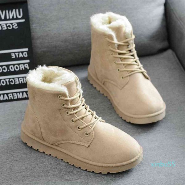 boots women's shoes snow boots winter plush warm martin lace up flat heel ankle short casual outside, Black