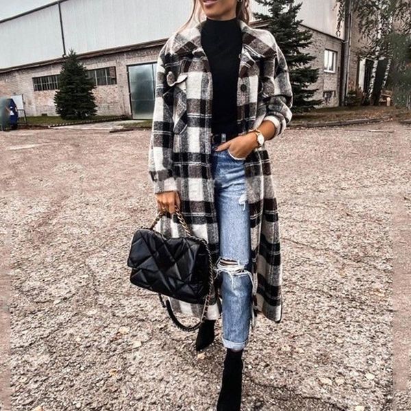 women's wool & blends 2021 winter fashion retro plaid long coat women sleeve button thick overcoat outwear elegant turn-down collar car, Black
women's wool & blends 2021 winter fashion retro plaid long coat women sleeve button thick overcoat outwear elegant turn-down collar car, Black
