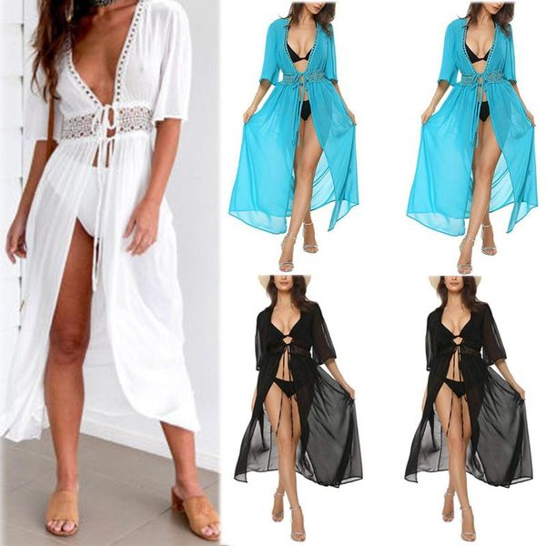 women's swimwear summer 3 color fashion bikini cover up women beach dress chiffon plus size bathing suit maxi cardigan, White;black
women's swimwear summer 3 color fashion bikini cover up women beach dress chiffon plus size bathing suit maxi cardigan, White;black