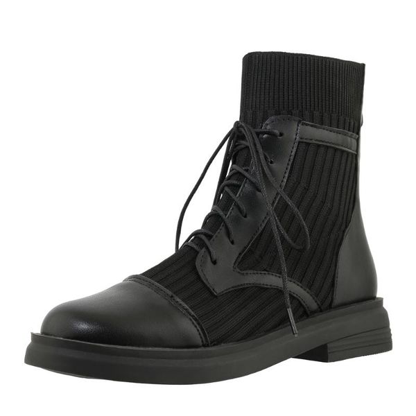 boots round head microfiber stitching knitted wool ankle lace-up back zipper flat short low heel casual women's shoes, Black
boots round head microfiber stitching knitted wool ankle lace-up back zipper flat short low heel casual women's shoes, Black