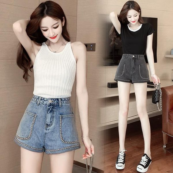 women's shorts woman wide-leg high waist loose a-line jeans short solid sequined pockets casual female denim 2021 summer fashion, White;black
women's shorts woman wide-leg high waist loose a-line jeans short solid sequined pockets casual female denim 2021 summer fashion, White;black