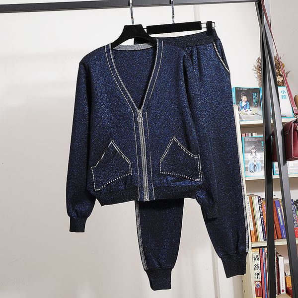 pant navy blue bright silk knitted tracksuit set women vintage v-neck cardigan sweater long pants outfits female loose knitting suit, White
pant navy blue bright silk knitted tracksuit set women vintage v-neck cardigan sweater long pants outfits female loose knitting suit, White