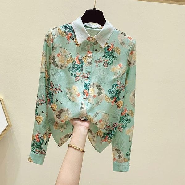 women's blouses & shirts fashion chiffon printed women summer 2021 turn-down collar long-sleeved loose elegant office lady outwear coat, White
women's blouses & shirts fashion chiffon printed women summer 2021 turn-down collar long-sleeved loose elegant office lady outwear coat, White